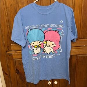 Sanrio Little Twin Stars Adult’s Blue and Pink Graphic T-Shirt Size Large